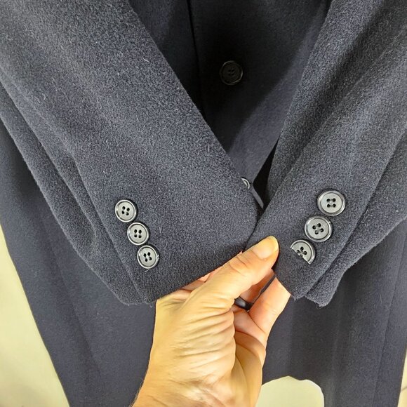 Allyn Saint George Italian Cashmere Blend Overcoat 42S Navy Quiet Luxury Formal - Picture 6 of 14